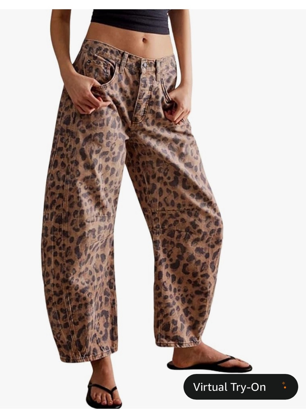 Leopard Print Mid-Waist Barrel Pants - Brown and Black - Picture 2 of 2